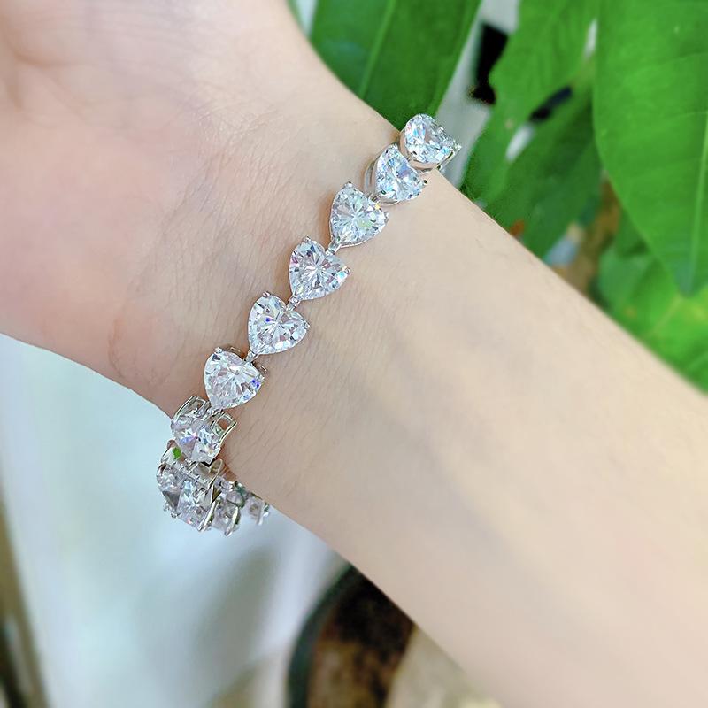 S925 Sterling Silver Bracelet Full Heart 8A Cubic Zirconia Bracelet-306(15%)