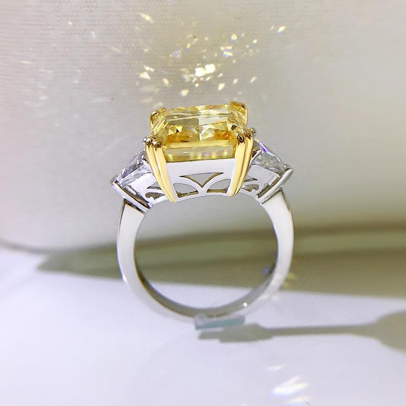 S925 Sterling Silver Yellow Three stones Square 10*10mm 5Carats 8A Cubic Zirconia Ring-153(45%)