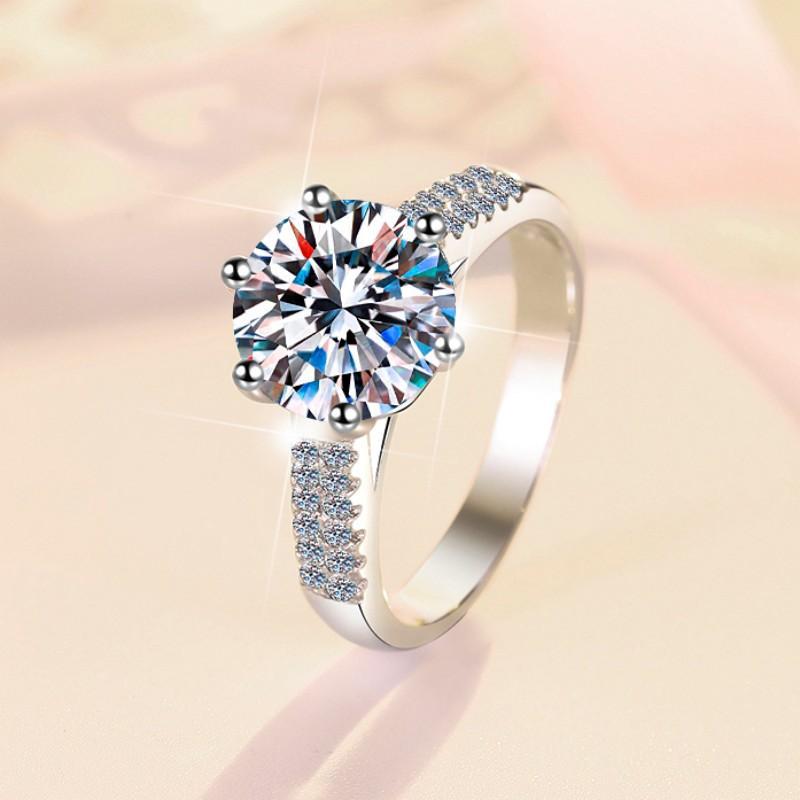 S925 Sterling Silver Six-claw Crown Ring Synthetic Moissanite Ring 3Carat-292(35%)