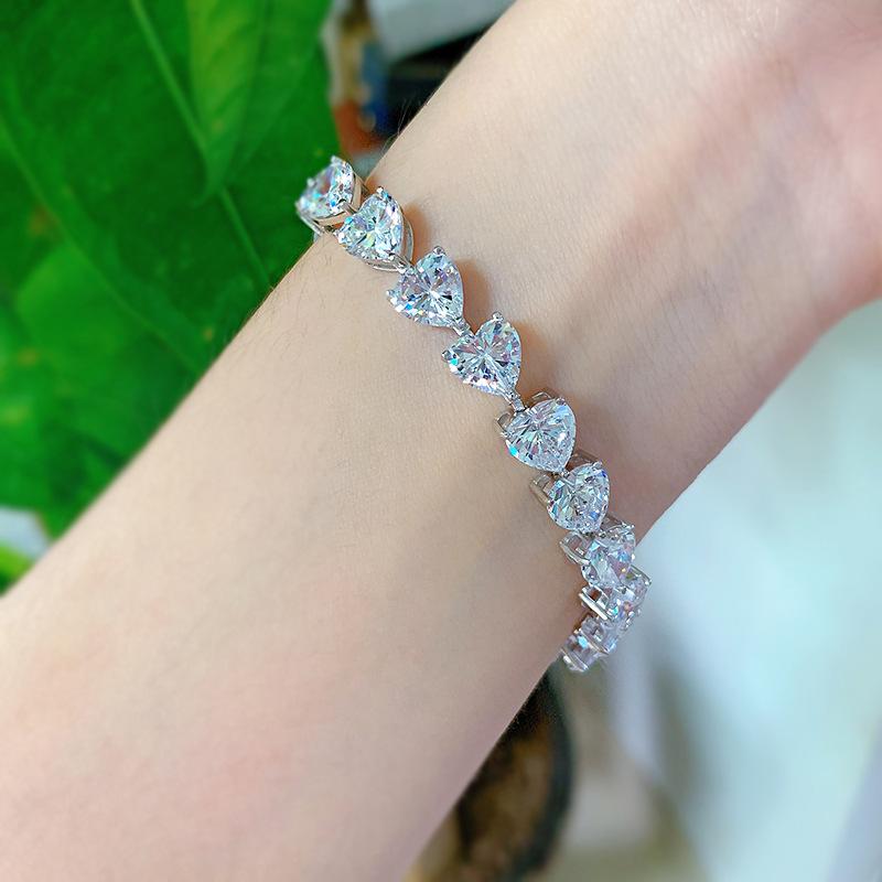 S925 Sterling Silver Bracelet Full Heart 8A Cubic Zirconia Bracelet-306(15%)
