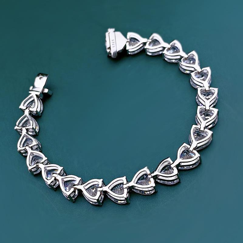 S925 Sterling Silver Bracelet Full Heart 8A Cubic Zirconia Bracelet-306(15%)