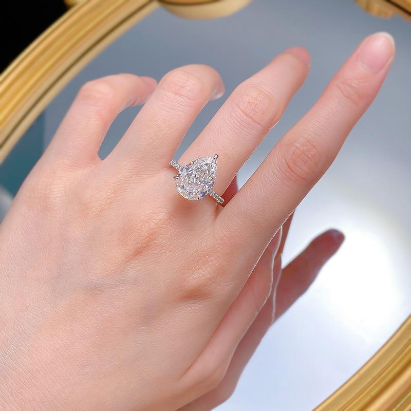 S925 Sterling Silver Pear Shaped Ice Flower Cut Ring 10*14mm 8A Cubic Zirconia Ring fashion jewelry accessory woman girl promise ring Springtok-360(35%)