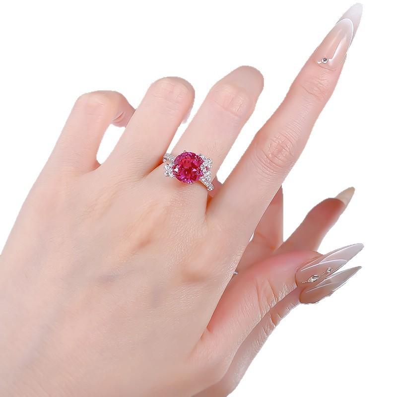 S925 Sterling Silver Rose Red Round Cut Butterfly Ring 6A Cubic Zirconia Ring-462(25%)