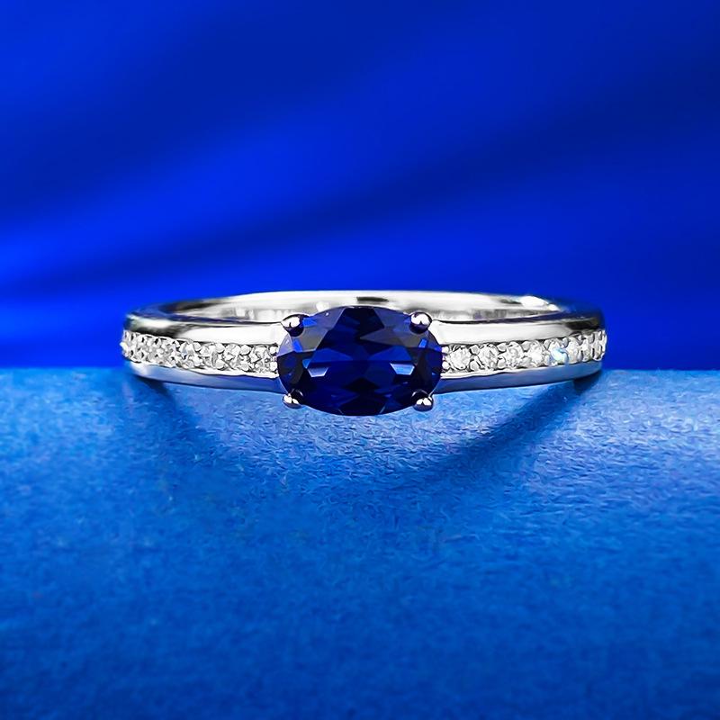 S925 Sterling Silver Royalblue Oval Cut Oval Ring 4*6mm 6A Cubic Zirconia Ring-123(35%)