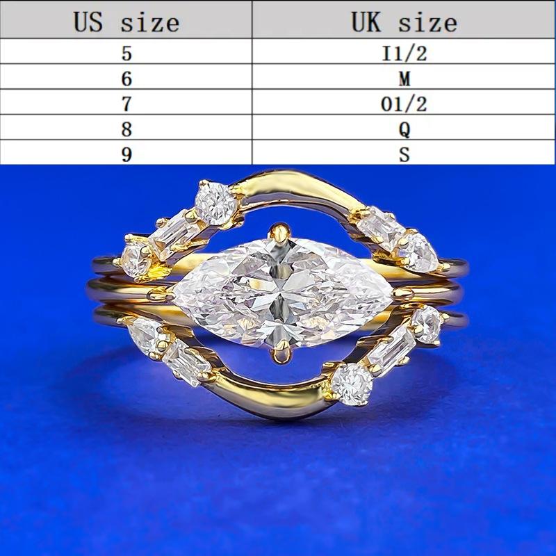 S925 Sterling Silver Marquise Ring 6*12mm 6A Cubic Zirconia Ring Three-piece ring set fashion jewelry accessory woman girl promise ring Springtok-358(35%)