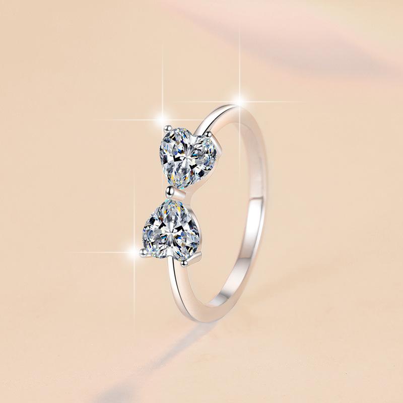 S925 Sterling Silver Heart-to-Heart Ring Synthetic Moissanite Ring fashion jewelry accessory woman girl promise ring-230(35%)