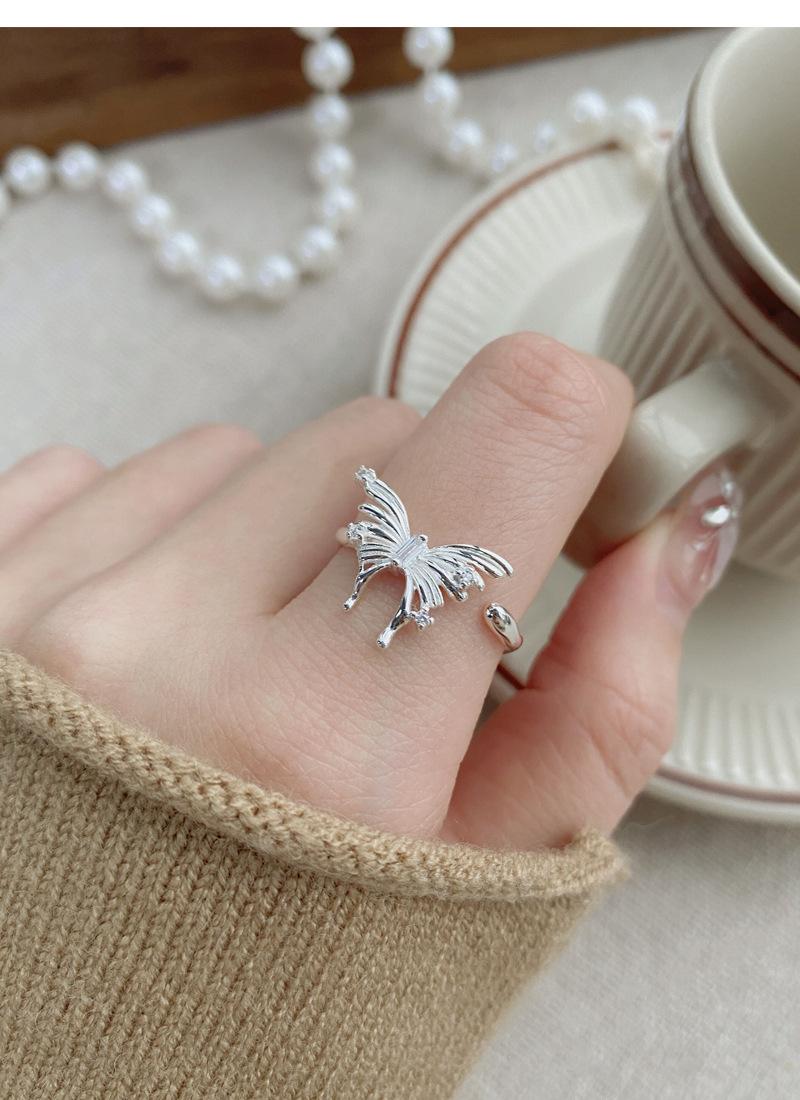925 Sterling Silver Irregular Three-Dimensional Butterfly Ring for Women Open Ring -523(45%)
