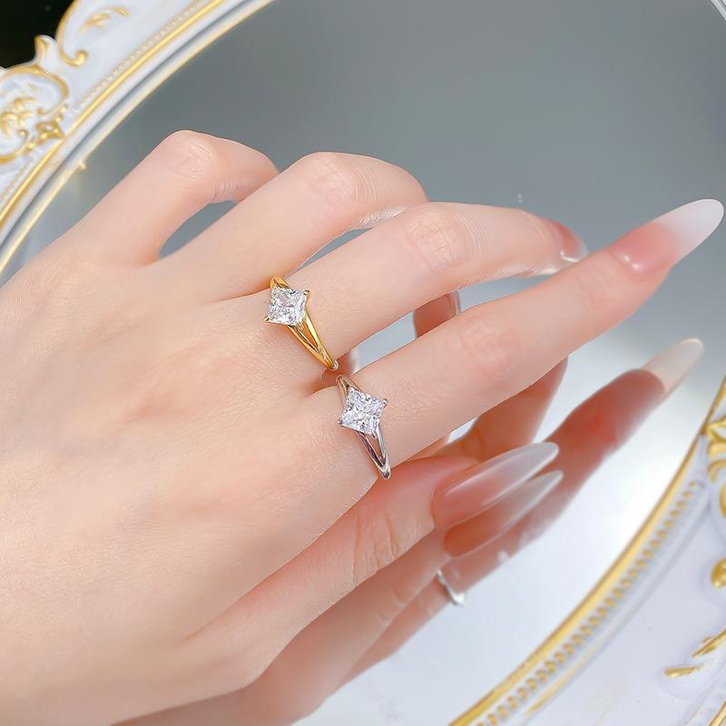 S925 Sterling Silver Princess Cut Square Ring 6*6mm 6A Cubic Zirconia Ring-283(35%)