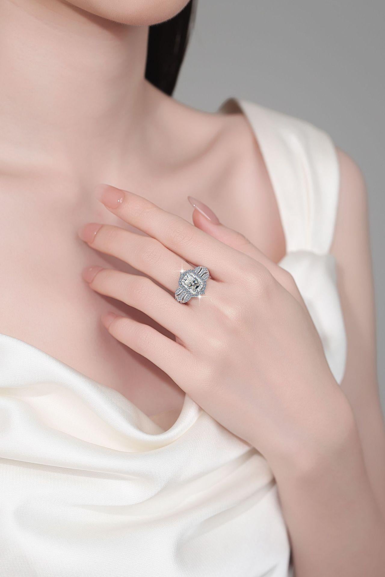 S925 Sterling Silver Big Radiant Ring Synthetic Moissanite Ring 3Carat-446(1%)