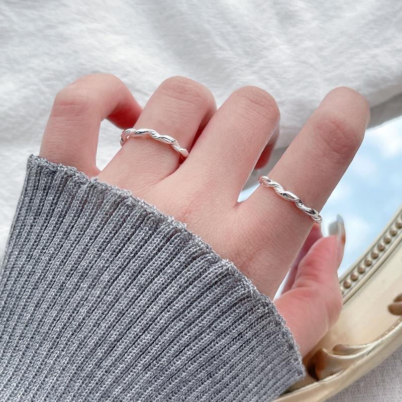 S925 Sterling Silver Simple Braided Twist Ring for Women Open Rings-545(45%)