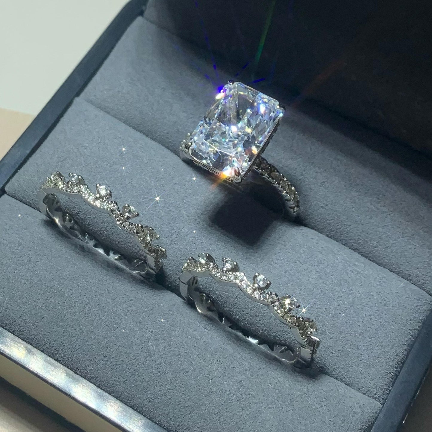 S925 Sterling Silver Ice Flower cut rectangular ring 9*13mm 8A cubic zirconia ring fashion jewelry accessory woman girl promise ring-155(35%)