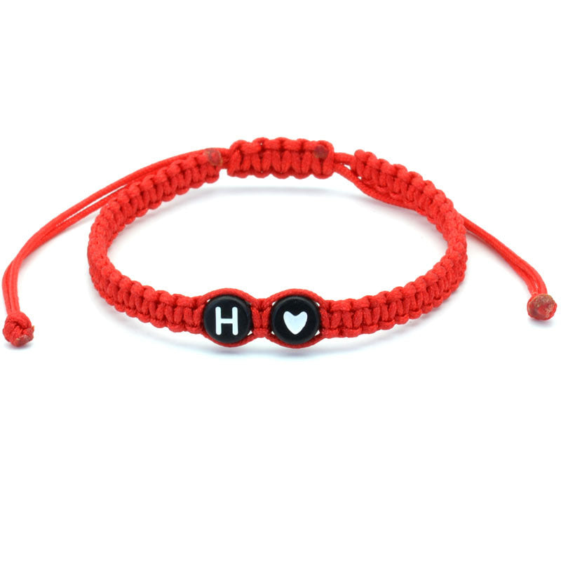 Simple Couple Bracelet with New 26 English Letters and Peach Heartded Red Rope Simple Couple Bracelet