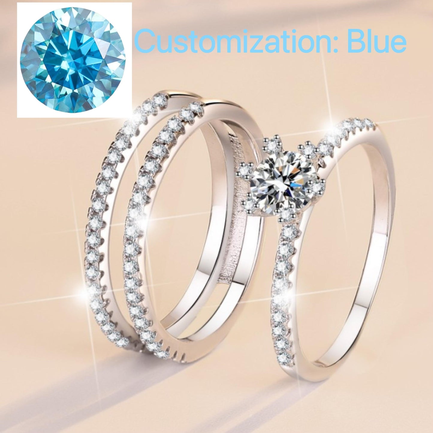 S925 Sterling Silver Three-Row Ring Synthetic Moissanite Ring fashion jewelry accessory woman girl promise ring-207(35%)