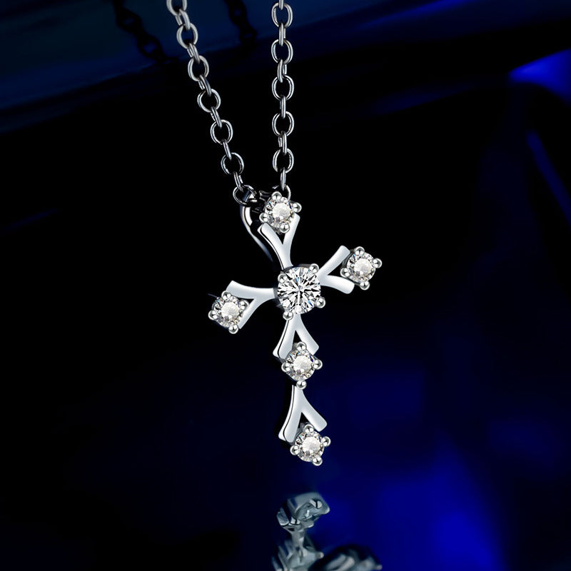 S925 Sterling Silver Classic Moissanite Cross Necklace