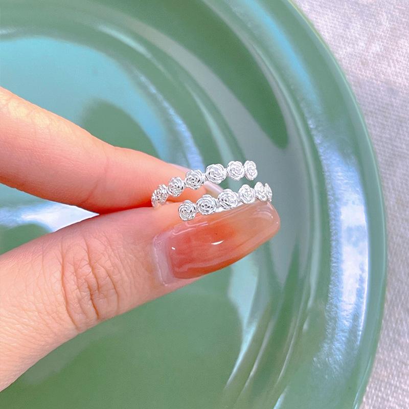 S925 Sterling Silver Rose Flower Ring Open Finger Ring For Women -528(45%)