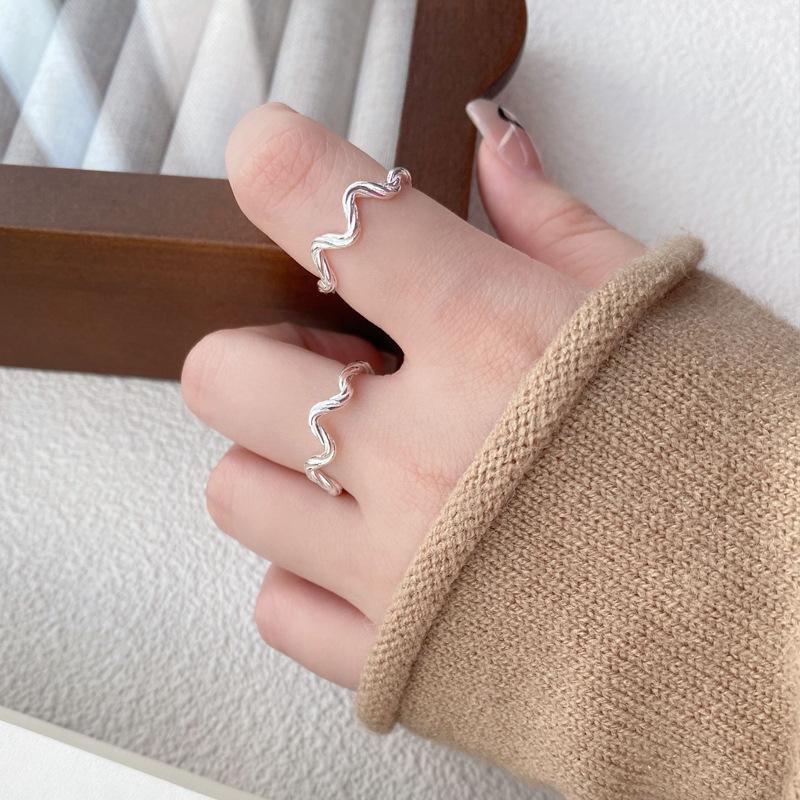 S925 Sterling Silver Simple Irregular Wave Braided Open Ring for Women - 513(45%)