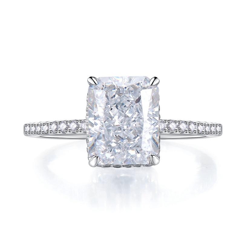 S925 Sterling Silver Ice Flower Cut Square Ring 8*10mm 8A Cubic Zirconia Ring fashion jewelry accessory woman girl promise ring Springtok-373(35%)