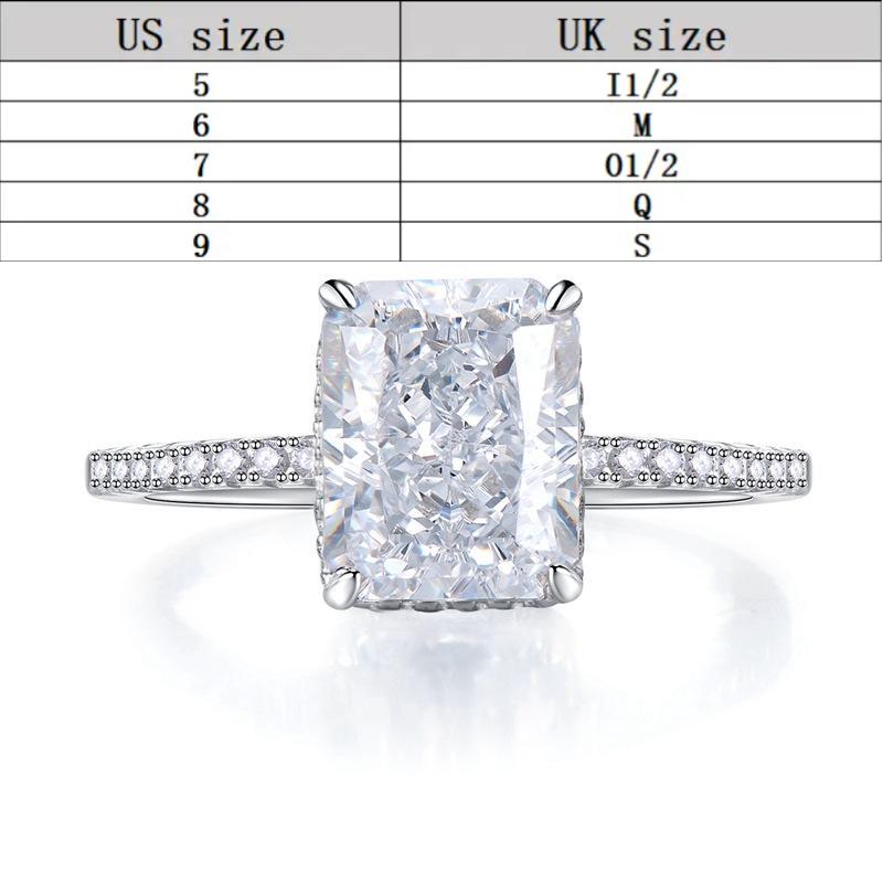 S925 Sterling Silver Ice Flower Cut Square Ring 8*10mm 8A Cubic Zirconia Ring fashion jewelry accessory woman girl promise ring Springtok-373(35%)