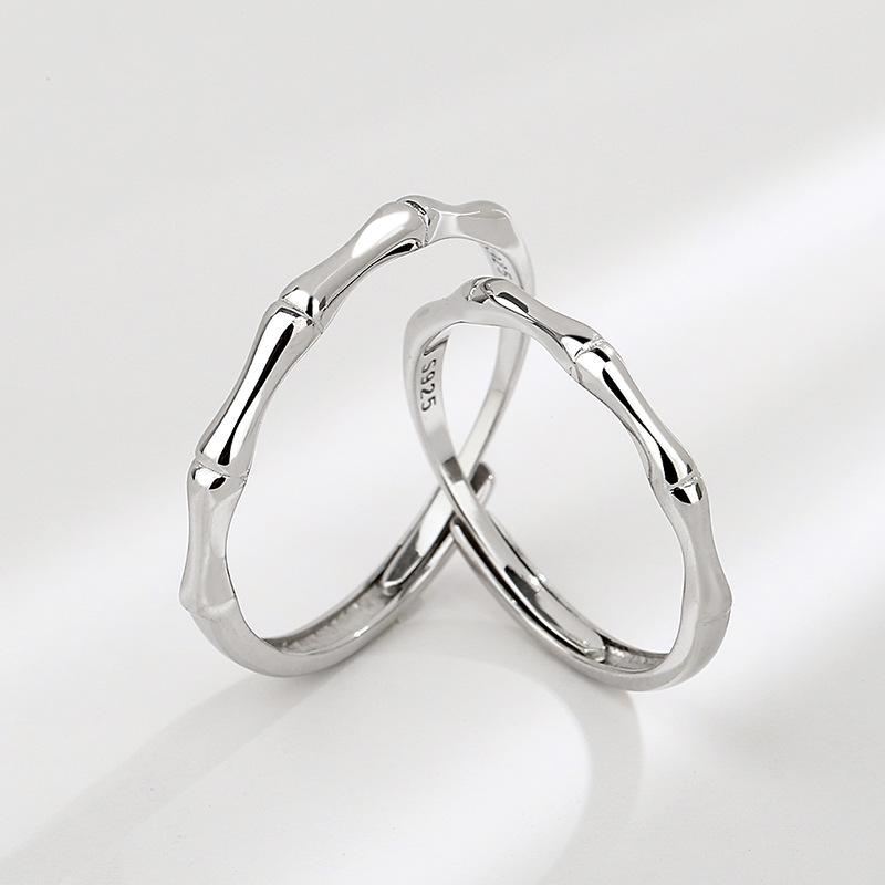 S925 Sterling Silver Ancient Style Bamboo Joint Couple Rings - 485 weddingring(45%)