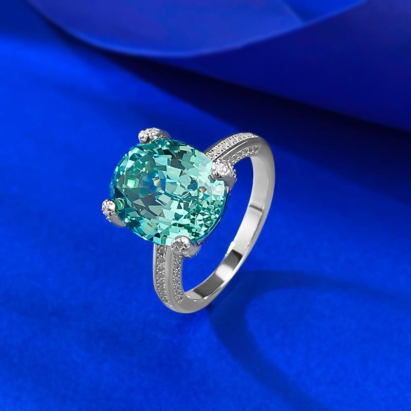 S925 Sterling Silver Green Oval Cut Four Claws Ring 10*12mm 8A Cubic Zirconia Ring-460(25%)