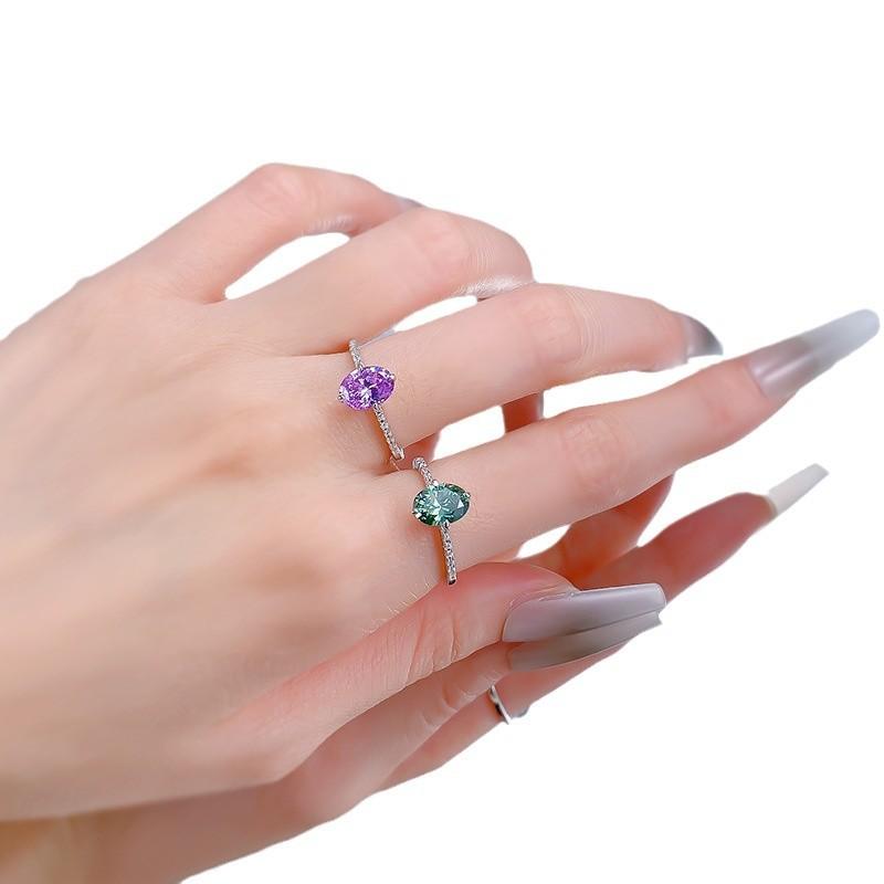 S925 Sterling Silver Purple Pigeon Egg Cut Oval Ring 6*8mm 6A Cubic Zirconia Ring-394(35%)