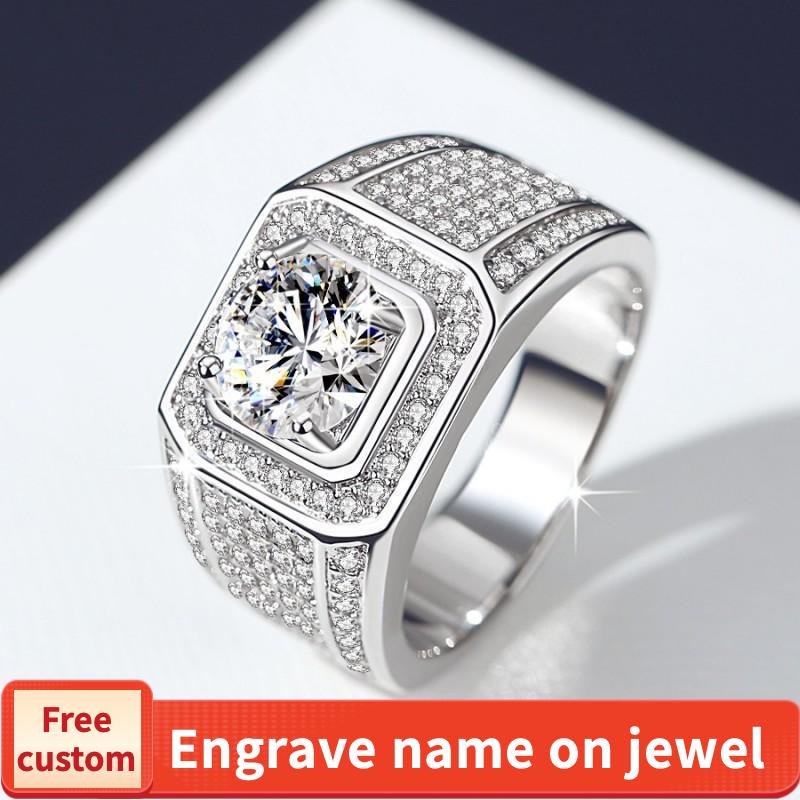 S925 Sterling Silver Big Starry Man's Ring Synthetic Moissanite Ring fashion jewelry accessory woman girl promise ring-202(35%)