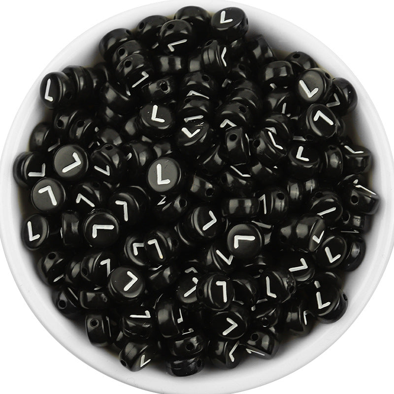 100 Pcs/Pack Acrylic Flat round Beads Diy Black Background White Love Beads/Single English Letter Loose Beads