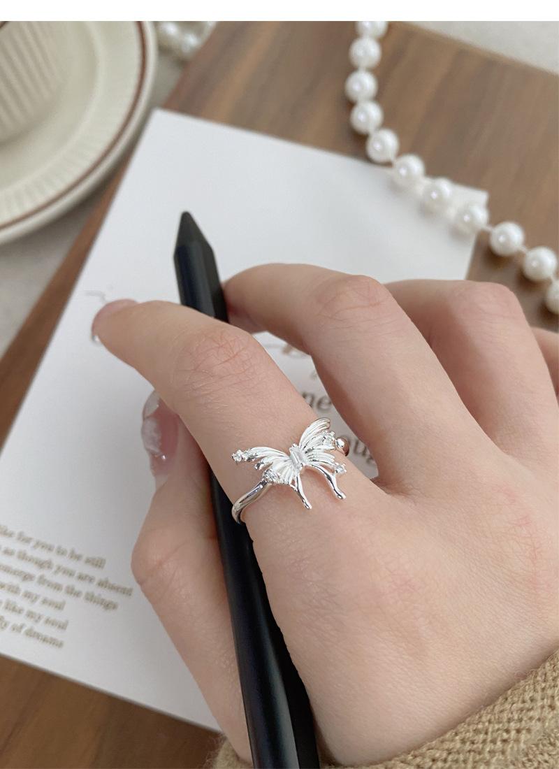 925 Sterling Silver Irregular Three-Dimensional Butterfly Ring for Women Open Ring -523(45%)