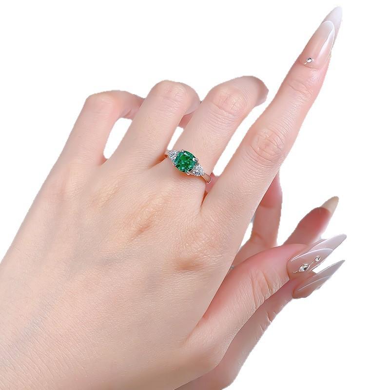 S925 Sterling Silver Green Ice Flower Cut Three Stones Square Four Claws Ring 7*7mm 2 Carat 6A Cubic Zirconia Ring-455(25%)