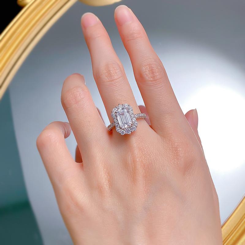 S925 Sterling Silver Rectangular Grandma 6*9mm 6A Cubic Zirconia Ring-152(45%)