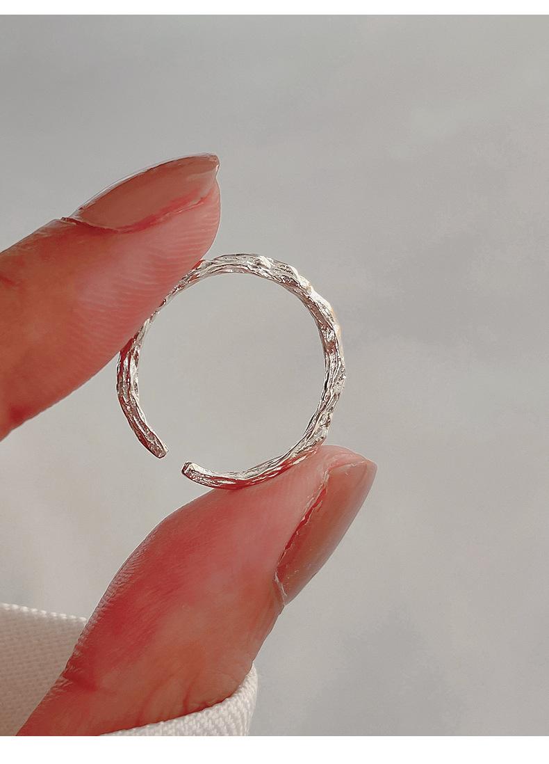 S925 Sterling Silver Irregular Candy Paper Ring for Women Plain Texture Ring - 542(45%)
