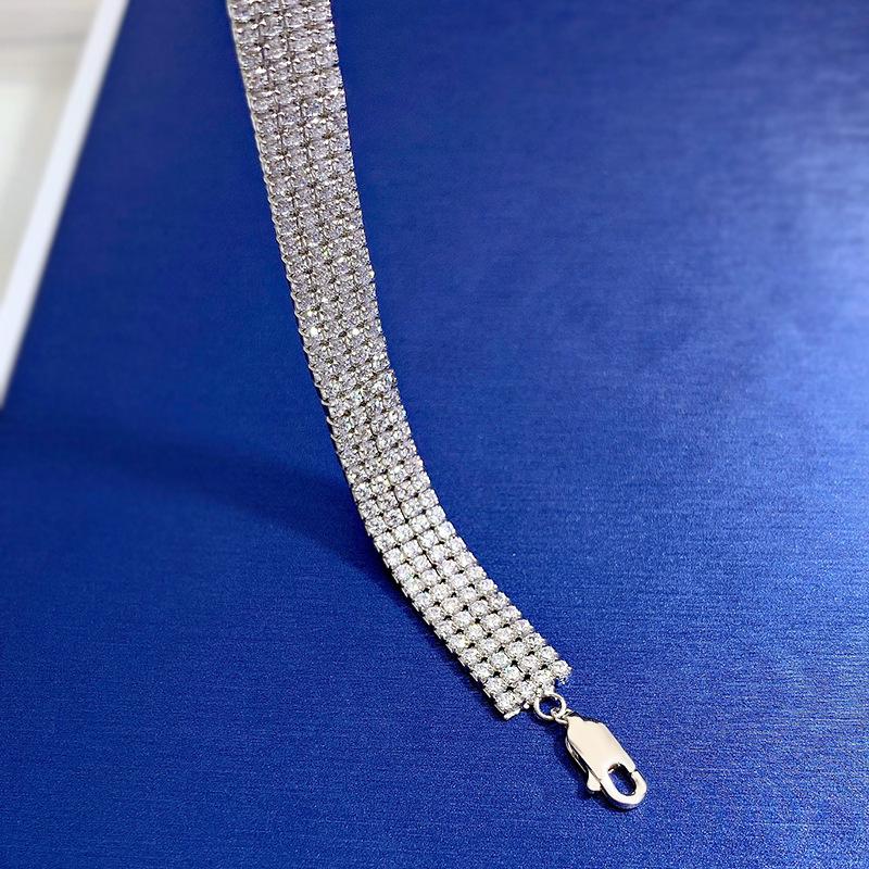 S925 Sterling Silver Four Row Full Silver Plated  White Golden 8A Cubic Zirconia Bracelet-304(15%)