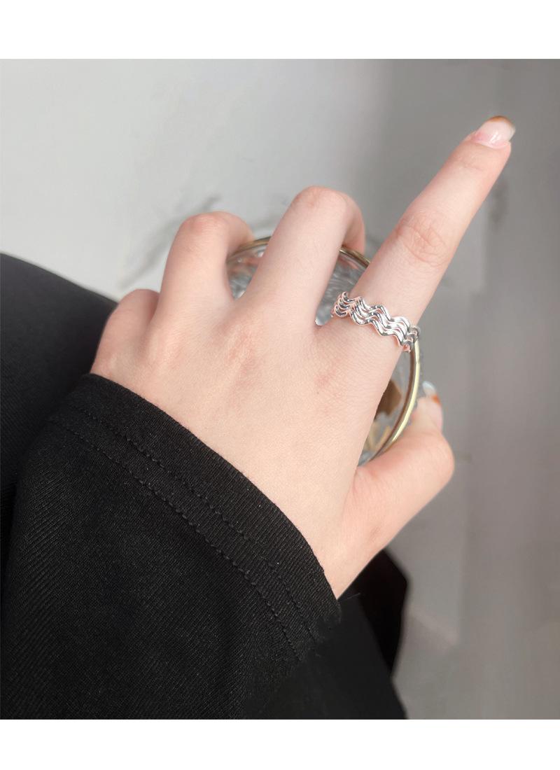 S925 Sterling Silver Three-Layer Wave Ring for Women Geometric Open Ring -532(45%)