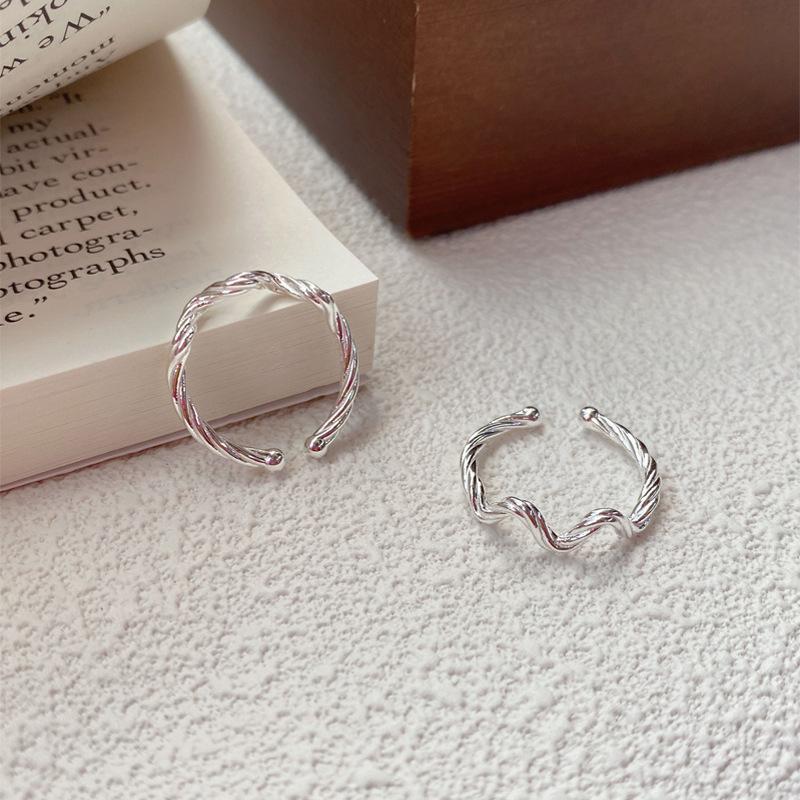 S925 Sterling Silver Simple Irregular Wave Braided Open Ring for Women - 513(45%)
