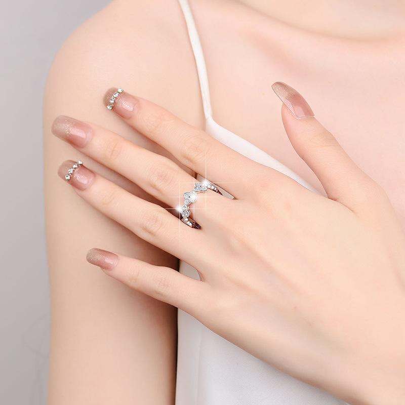 925 Sterling Silver Four-Petals Band Ring Synthetic Moissanite Ring fashion jewelry accessory woman girl promise ring-253(35%)