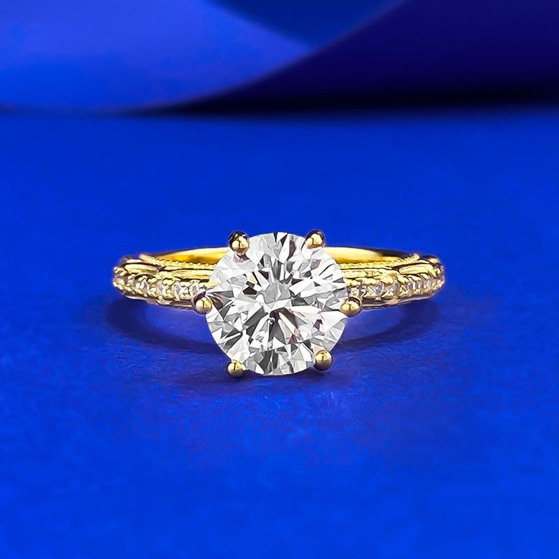 S925 Sterling Silver Golden Plated Inlaid Round 8*8mm 6A Cubic Zirconia Ring-431(25%)