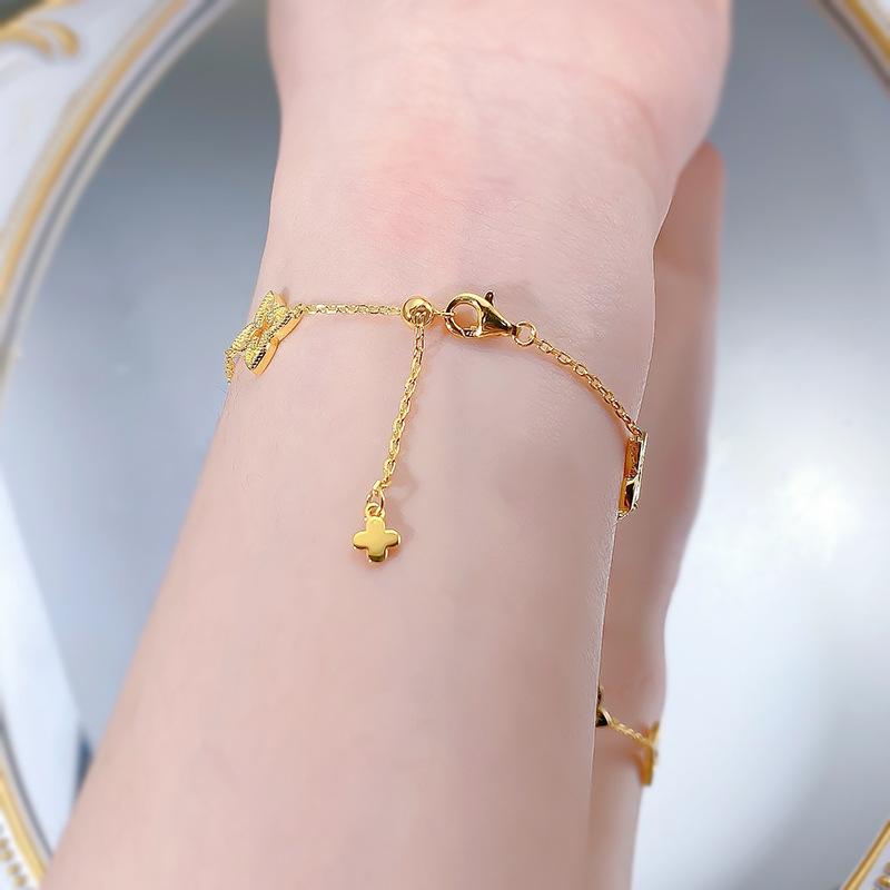 S925 Sterling Five-leaf Clover with Golden Trim Bracelet-309(45%)