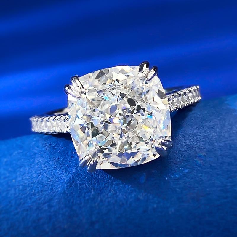 S925 Sterling Silver Ice Flower Cut Square Ring 10*10mm 8A Cubic Zirconia Ring fashion jewelry accessory woman girl promise ring-380(35%)