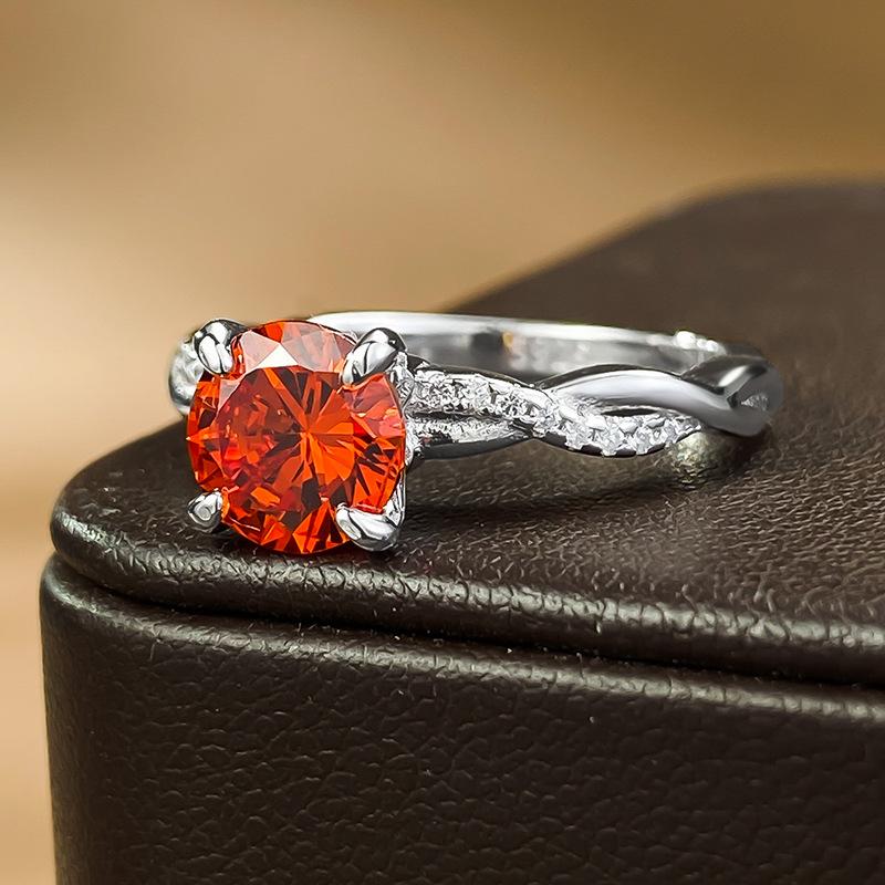 S925 Sterling Silver Orange Round 7*7mm 6A Cubic Zirconia Ring-432(25%)