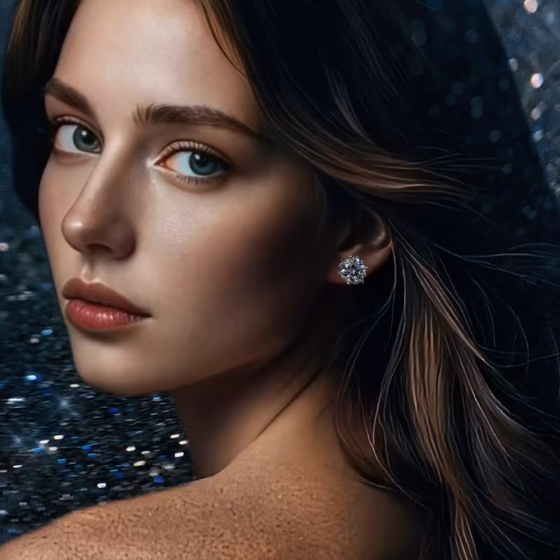 S925 Sterling Silver High Grade Certified Synthetic Moissanite Snowflake Ear Stud E Cut VVS1 Clarity D Color Daily Life Earrings(35%)-602