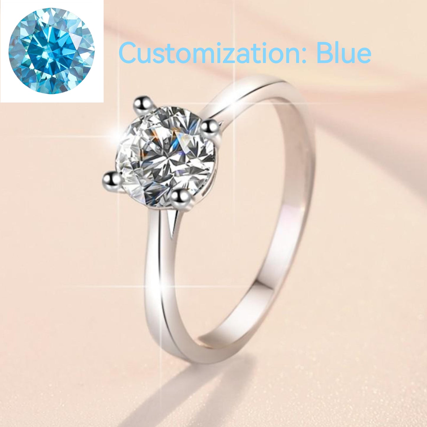 4. S925 Sterling Silver D Color Synthetic Moissanite Four-claw Ring/1 Carat/2 Carat/ High Grade Synthetic Moissanite