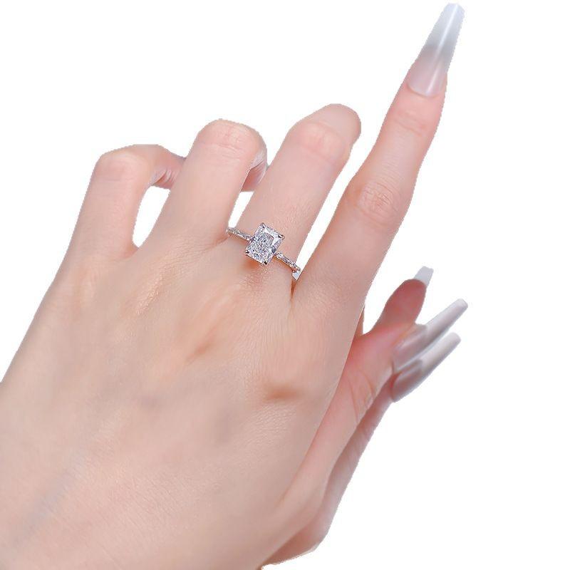 S925 Sterling Silver Ice Flower Cut Rectangular 6*8mm 6A Cubic Zirconia Ring-427(25%)