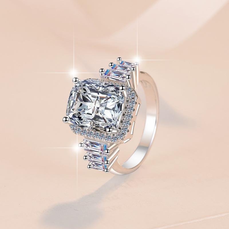 NO.126 S925 Sterling Silver 5 Carat Fat Square Ring Synthetic Moissanite Ring fashion jewelry accessory woman girl promise ring Springtok