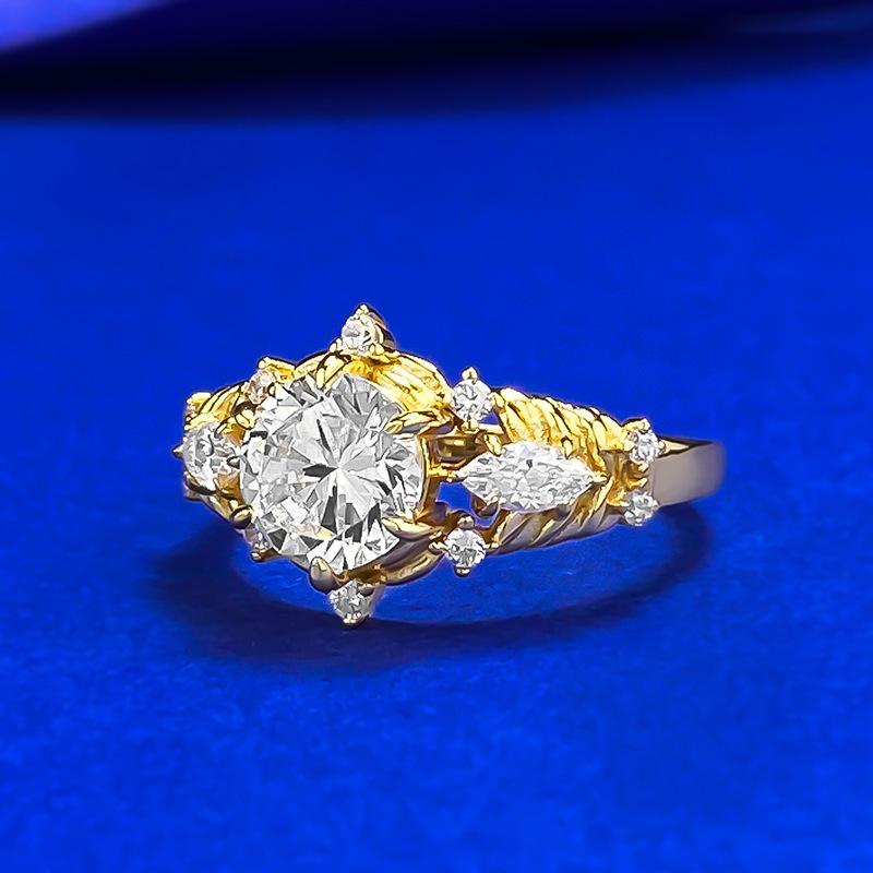 S925 Sterling Silver Horse Eye Golden Plated Oval 7*7mm 6A Cubic Zirconia Ring-440(25%)