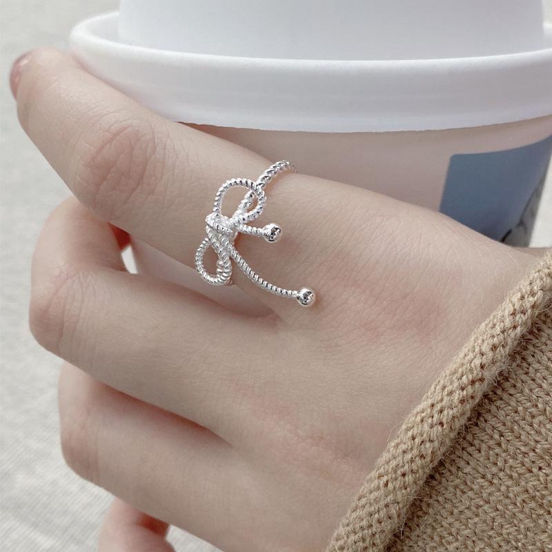 S925 Sterling Silver Bowknot Braided Open Ring for Women - 518(45%)